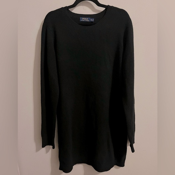 POLO RALPH LAUREN ITALIAN YARN BLACK WOOL SWEATER DRESS W/CALF ELBOW PATCHES XL - Picture 5 of 11